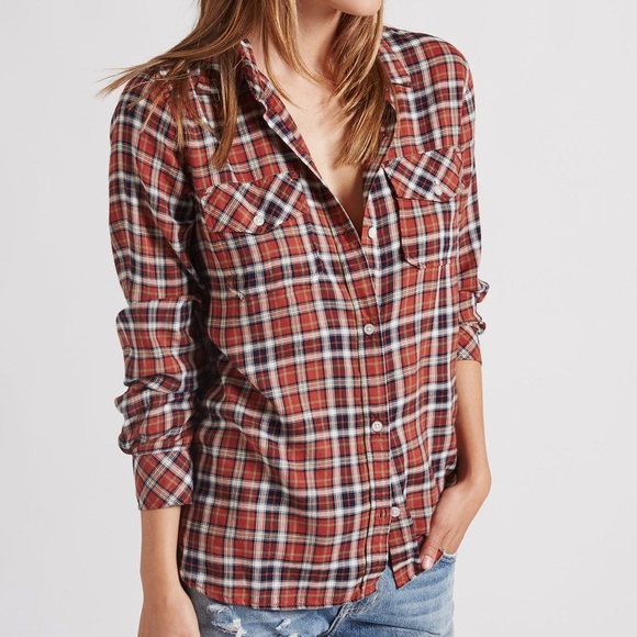 Current Elliott Red Rust Plaid Button Up Shirt Top - Picture 1 of 9